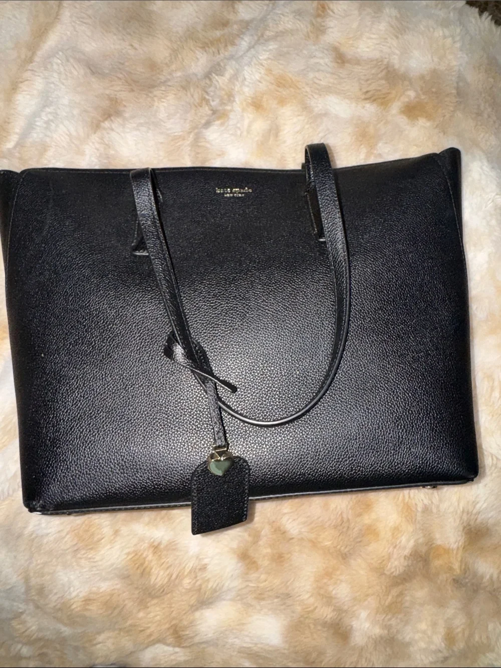kate spade Black Pebbled Leather Tote with Luggage Tag
